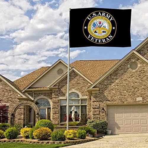 Army Veteran Emblem Flags 3x5 Outdoor Double Sided- Army Gold Crest Military Flag 3 Ply Heavy Duty with 2 Brass Grommets for Outside Oudoor