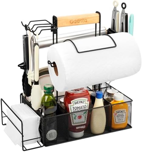 Geesta Grill Caddy - BBQ & Picnic Caddy with Paper Towel & Magnetic Tool Holders, Condiment Storage for Camper & Tailgate