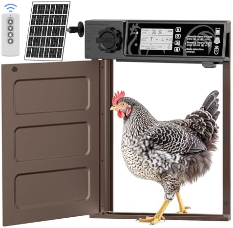 Large Size Automatic Chicken Coop Door Solar - Powered Auto Chicken Door Opener, Automatic Chicken Door with Timer/Light Sensor Modes, Intelligent Obstacle Sensors, Remote Control, 14.76"H x 11.02"L