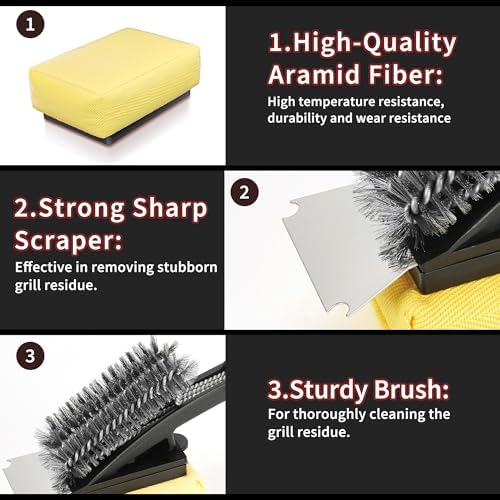 Grill Brush with Scraper-Replaceable Steam BBQ Grill Cleaner Brush Head -Black 3-in-1 Safe Barbecue Clearning Brush Tools for Cast Iron/Stainless-Steel Grates (2 Steam Brush Heads)-Gifts for Grill Men