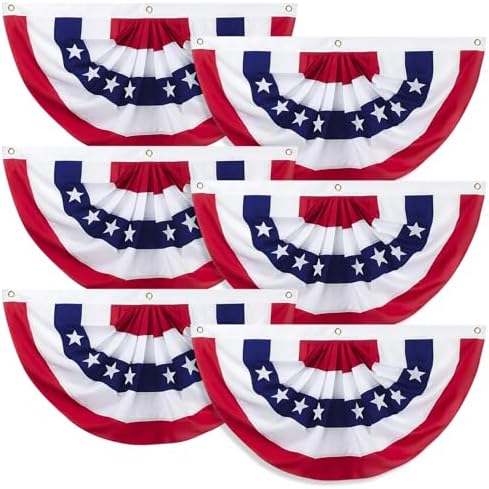 4th of July Flags Decorations Outdoor 6PCS 3x6 FT USA Buntings American Pleated Fan Flags for Patriotic Veteran's Day, Independence Day, Memorial Day