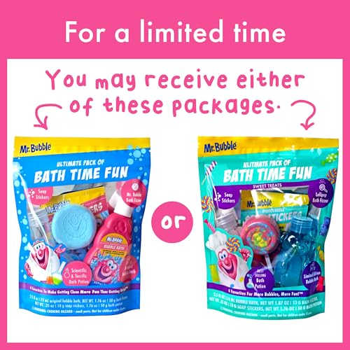 Mr. Bubble Ultimate Pack of Bath Time Fun 4 Favorites, Bath Potion, Bath Bomb, Soap Stickers, Bubble Bath (Pack of 2)