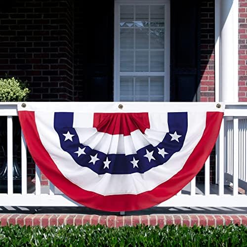4th of July Flags Decorations Outdoor 6PCS 3x6 FT USA Buntings American Pleated Fan Flags for Patriotic Veteran's Day, Independence Day, Memorial Day