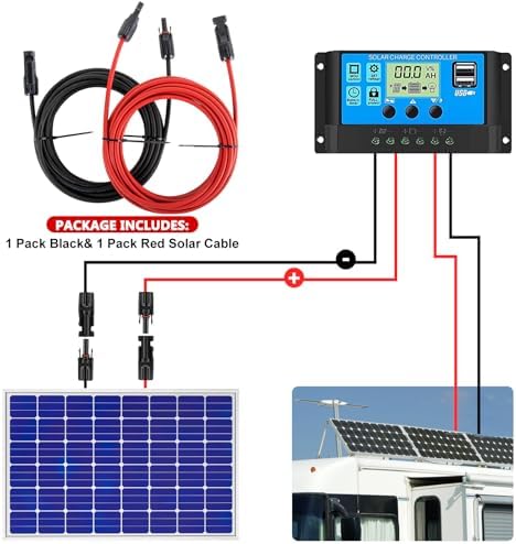 2x50 Feet Solar Panel Extension Cable- 10AWG Solar Cable Solar Panel Cable with Female and Male Waterproof Connectors for RV, Photovoltaic Systems