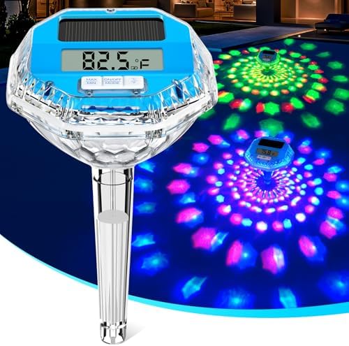 2025 Upgrade Digital Pool Thermometer Floating Easy Read, Solar Pool Thermometer with Dynamic Light Show, Large LCD Screen & IP68 Waterproof Pools Water Temperature Thermometers for Hot Tub