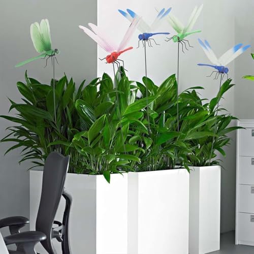 Artificial Dragonfly Pole Clips for Outdoors,Dragonfly Hat Clip,3D Dragonfly Garden Decorative Clips,Horticultural Dragonfly Decoration 12Pcs