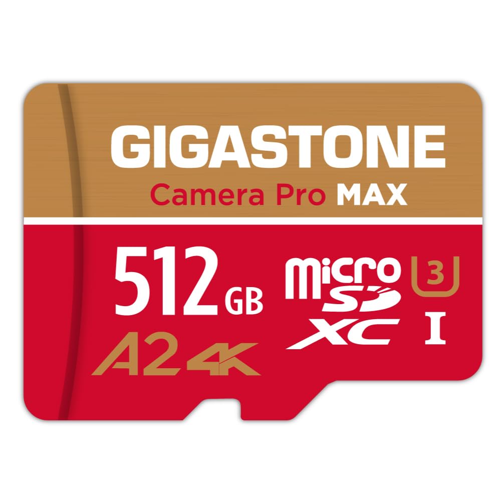 [5-Yrs Free Data Recovery] GIGASTONE 512GB Micro SD Card, 4K Camera Pro MAX, Compatible with Gopro, Dash Cam, DJI, Drone, Security Camera, Speed Up to 160MB/s, UHS-I A2 4K U3 C10, with Adapter