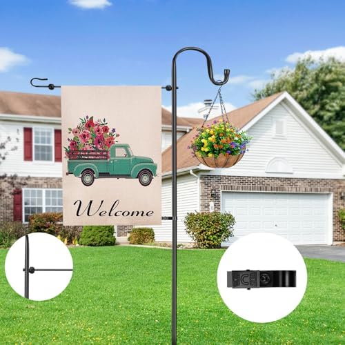 Garden Flag Stand for Outdoor,Heavy Duty Garden Flag Holder for 12x18 Flags, 46 Inches Gaden Flag Pole with Shepherd Hooks for Patio and Yard Decorations