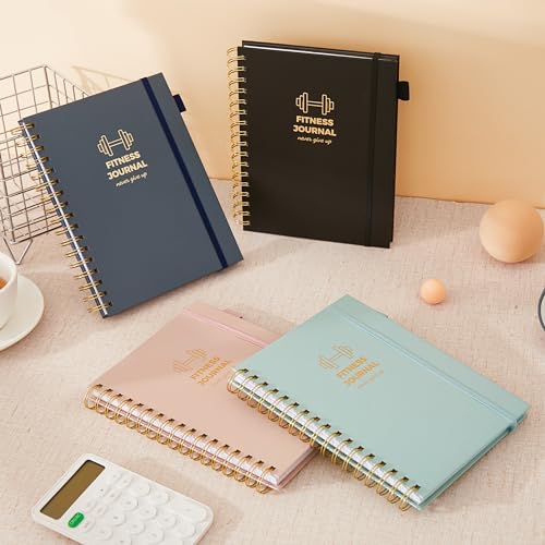 Fitness Journal for Women and Men, 8.8" x 6.6", Workout Log Sprial Book Planner for Tracking Progress and Achieving Your Wellness Goals, Black