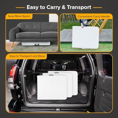 Folding Table 6FT Portable Heavy Duty Plastic Camping Table Foldable Tables Plastic Dining Tables Indoor Outdoor for Camping, Picnic and Party, White