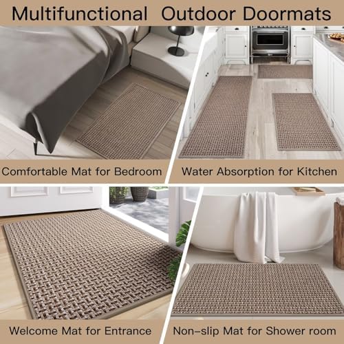 Door Mat 24"x35", Dirt Resistant and Absorbent, Non-Slip Rubber Backing Floor Mats, Easy Clean Low-Profile Doormat for Entryway, Front Door, Inside Entrance, Brown