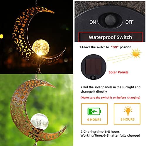 Solar Wind Chimes, Sun Wind Chime Outdoor Clearance w/Glowing Crackle Glass LED Unique Wind Bells for Outside Waterproof Chimes, Gifts for Her/Him (42" Long Metal Chimes)…