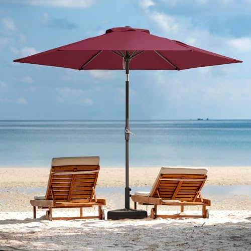JEAREY 7.5FT Patio Umbrella Market Table Umbrella with 6 Sturdy Ribs, Push Button Tilt/Crank Outdoor Umbrella for Garden, Deck, Backyard, Pool and Beach,Burgundy