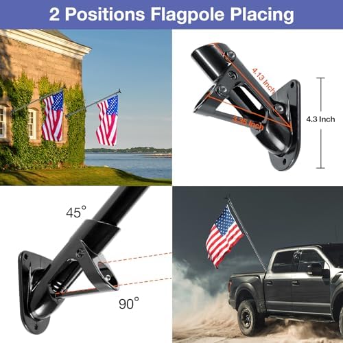 6FT Flag Pole Kit for House with Holder Bracket, Upgrade Stainless Steel Tangle Free Flagpole, Heavy Duty House Flag Pole Kit for 3x5 American Flag for Outside Porch,Outdoor,Boat (Black)