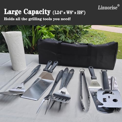 BBQ Tools Storage Bag, Grill Accessory Storage, Grilling Tools Storage, Tools Storage for Grill Utensil,Carry Bag for Outdoor Camping Barbecue, Extra Large Capacity, Can Hold BBQ Tools up to 24"