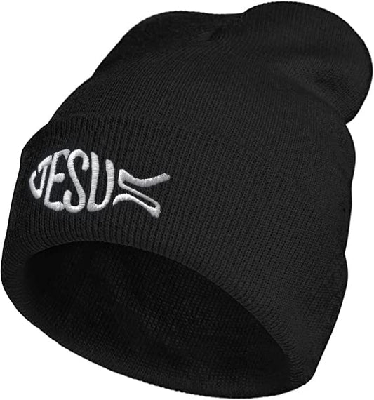 LUADSN Jesus Beanie Hat for Men Women Embroidered Knit Beanie Hat Skull Cap Slouchy Winter Hat