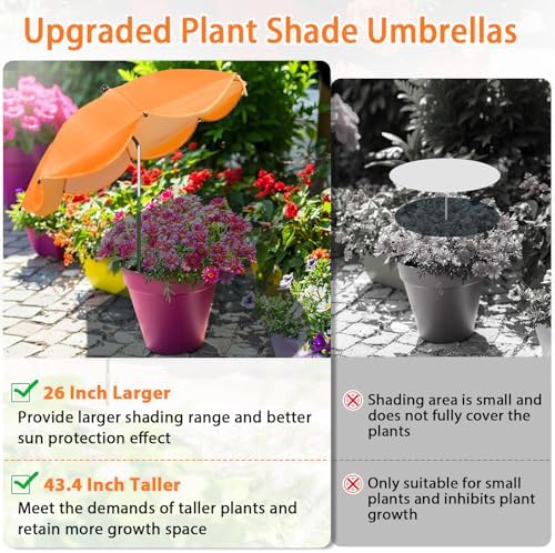 2 Pack Plant Umbrellas for Outdoor Plants, 26" Garden Umbrella for Plants with Adjustable Angle, Plant Umbrella Provide Shade for Outdoor Plants Flower Pot Planting Beds (Green, Orange)