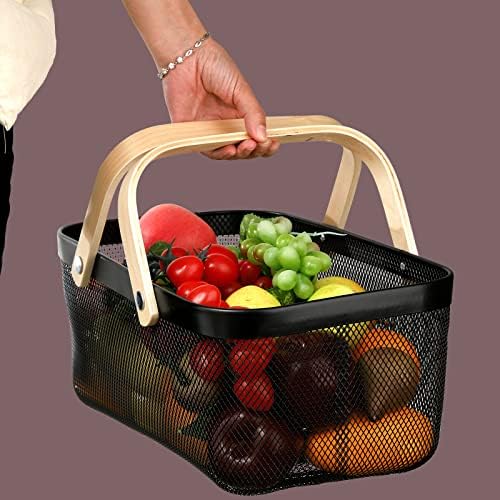 ZEAYEA Mesh Storage Basket with Handle, Garden Harvest Basket, Mesh Fruit Vegetables Gathering Basket Bin, Multi-functional Metal Wire Basket for Kitchen Garden Picnic Cabinet