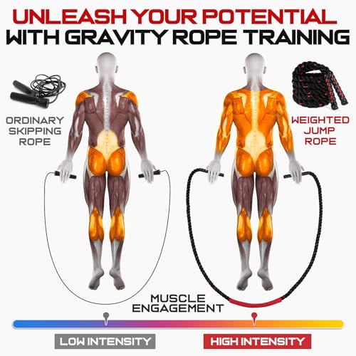 Jump Rope, 3LB Weighted Jump Rope for Fitness, 9.8ft Heavy Jumping Ropes for Exercise, Adult Workout Rope for Men & Women Improve Strength, Skipping Rope for Gym Training, Home Workout