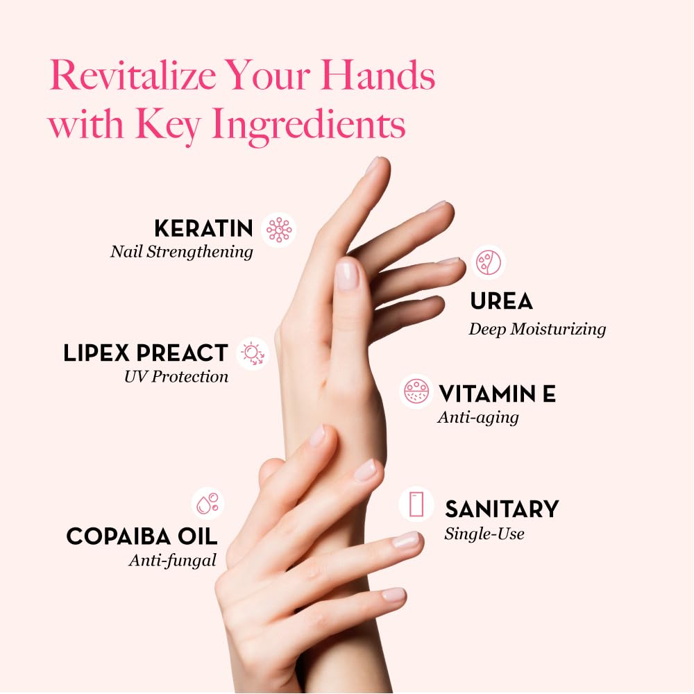 Bodipure Professional Keratin Gloves for Nail Strengthening, Moisturizing Hand Mask for Dry and Cracked Hands, Hand and Cuticle Treatment with Vegetable Keratin Cream 12 Pairs