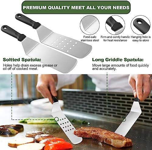 Griddle Accessories Set of 30, Flat Top Grill Accessories Set for Blackstone and Camp Chef, Grill Spatula Set with Enlarged Spatulas, Basting Cover, Scraper for Outdoor BBQ