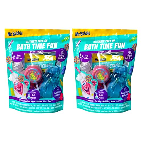 Mr. Bubble Ultimate Pack of Bath Time Fun 4 Favorites, Bath Potion, Bath Bomb, Soap Stickers, Bubble Bath (Pack of 2)