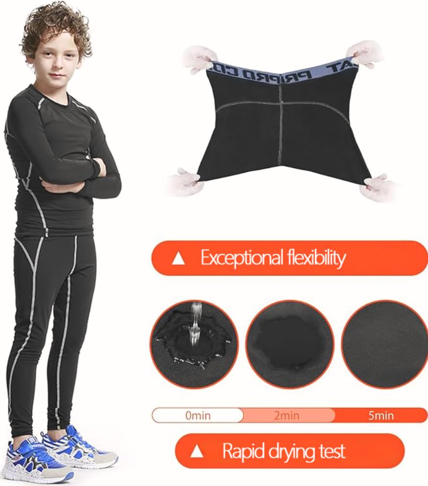 Muzikin Youth Kids'Thermal Underwear Set, Fleece-Lined Compression Shirt & Leggings, Kids Base Layer for Cold Weather Comfort, Moisture-Wicking Base Layer for Sport, Breathable Warm Thermals (M)