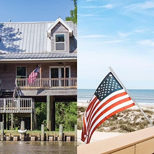 Flag Pole for House with 3x5 American Flag, 6 FT Wall Mount Flag pole with Bracket for Home Porch,Outdoor deco.Residential or Commerical Tangle Free Flag Pole Kit (Silver)