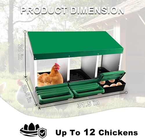 Chicken Nesting Box, 3 Compartments Chickens Egg Laying Nest Boxes for Hens Green