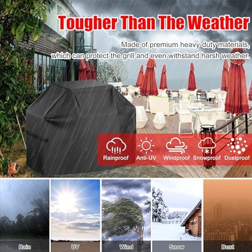 Grill Cover, 55 inch Heavy Duty BBQ Gas Grill Cover for Outdoor Grill, Waterproof, Weather Resistant, Anti-UV, Rip-Proof, Fade Resistant Barbecue Cover with Hook-and-Loop Straps for Most Grills