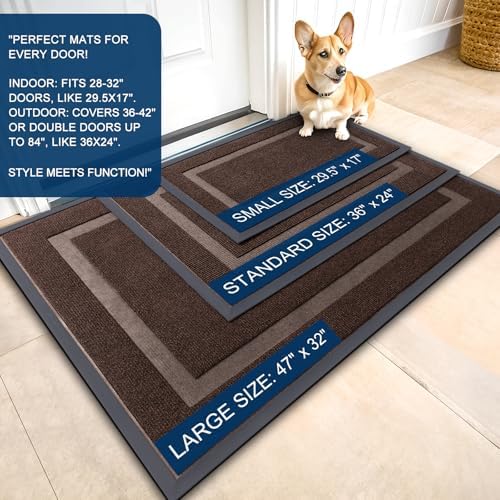 OLANLY Front Door Mat Indoor Outdoor Entrance, Waterproof All-Season, All-Weather Doormat, Sturdy Natural Rubber, Fade Resistant, Low Profile, Easy Clean Patio Porch Entryway Mat, 29.5x17, Dark Brown