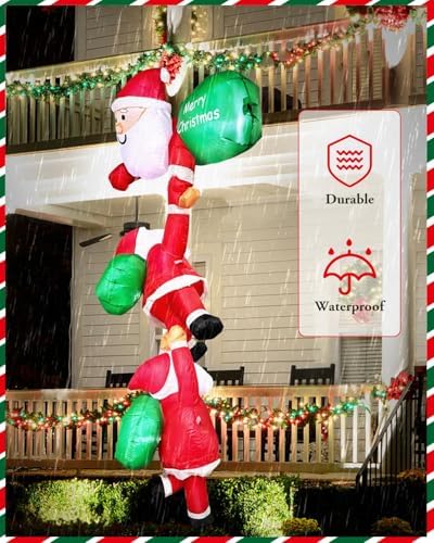 8 FT Hanging Christmas Inflatables Outdoor Decoration, Climbing Santa with Build-in LED, Blow Up Inflatable for Xmas Party, Holiday, Outdoor, Indoor, Yard, Garden, Lawn