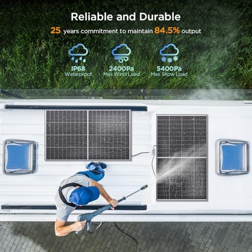N-Type 16BB 400W Bifacial Solar Panel, 2Pcs 200 Watt Solar Panel 12V, 25% High Efficiency Monocrystalline PV Module for RV Camper Marine Home Rooftop Farm Off-Grid Systems (2 Pack 200W)