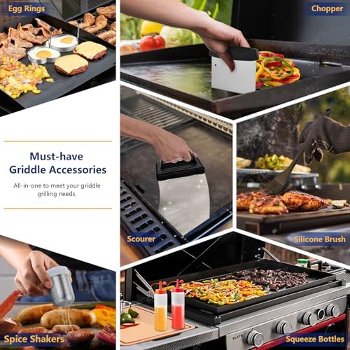 18Pcs Griddle Accessories Kit (with Basting Cover), Joyfair Stainless Steel Flat Top Grilling Spatula Accessory Tools Set with Melting Dome Burger Press, for Outdoor BBQ Teppanyaki Hibachi Cooking