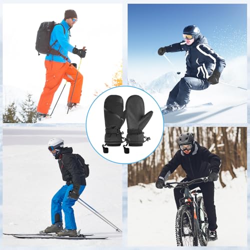 QKURT Ski Mittens, Winter Waterproof Snow Gloves Touchscreen Ski Gloves, Mens Thermal Snow Mittens Winter Cold Weather Gloves for Outdoor Skiing Running Cycling Hiking Snow