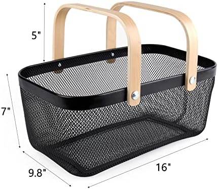 ZEAYEA Mesh Storage Basket with Handle, Garden Harvest Basket, Mesh Fruit Vegetables Gathering Basket Bin, Multi-functional Metal Wire Basket for Kitchen Garden Picnic Cabinet