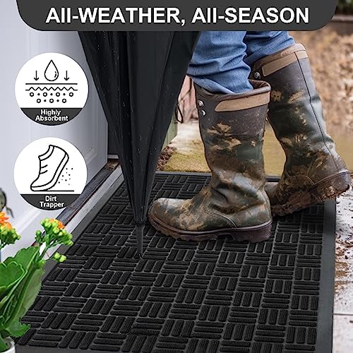 Mibao Front Door Mat, Heavy Duty Durable Welcome Mat for Outdoor Indoor, Dirt Trapper Waterproof Super Absorbent Door Mat for Entryway Outside Patio Porch, 29.5" x 17", Black
