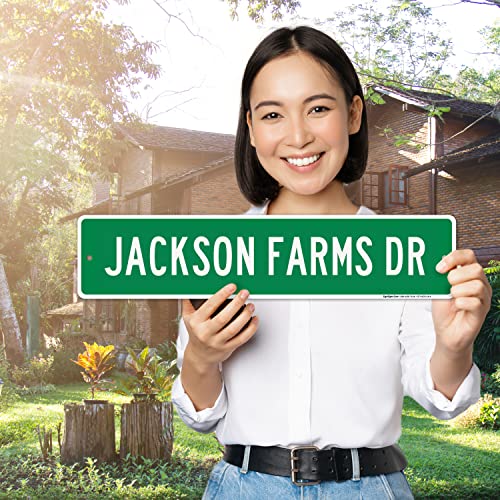 Custom Street Sign, Personalized Steet Sign, Customizable Novelty Road Green Background, 4x18 Inches, ACM, Fade Resistant, Made in USA