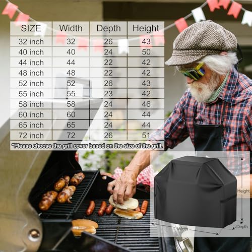 Grill Cover, 55 inch Heavy Duty BBQ Gas Grill Cover for Outdoor Grill, Waterproof, Weather Resistant, Anti-UV, Rip-Proof, Fade Resistant Barbecue Cover with Hook-and-Loop Straps for Most Grills