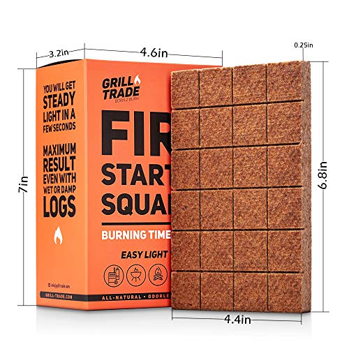 Grill Trade Fire Starter Squares 144, Easy Burn Your BBQ Grill, Camping Fire, Wood Stove, Smoker Pellets, Lump Charcoal - Fireplace Cubes - Ideal Barbeque Accessories