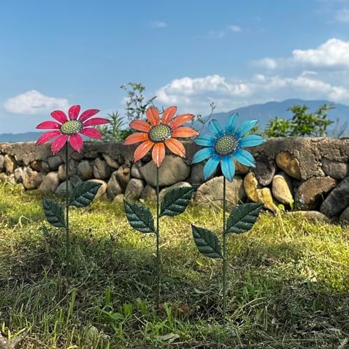 Metal Flowers for Outside,5 Pack 16.15" Decorative Garden Stakes with Swaying Flowers Head Yard Art,Spring Garden Decor for Lawn, Pathway & Yard