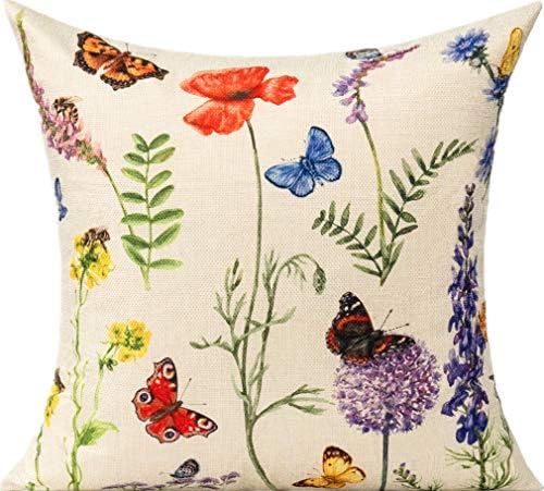 All Smiles 20x20 Outdoor Throw Pillow Covers Summer Spring Garden Flowers Farmhouse Décor Outside Furniture Bench Decorative Cushion Set of 4 for Patio Chair Couch Bed
