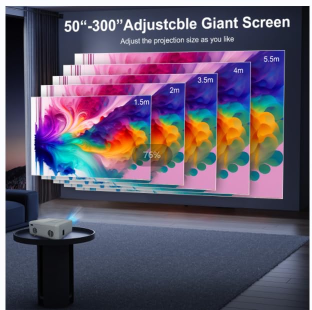 Mini Bluetooth Projector(Phone HDMI Cable Included), Portable Outdoor Projector, Native 1080P Projector, Compatible 4K, Supports Android/iPhone/TV Stick/Laptop/PS5/HDMI/USB, Indoor and outdoor use