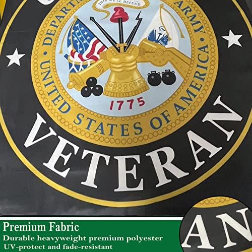 Army Veteran Emblem Flags 3x5 Outdoor Double Sided- Army Gold Crest Military Flag 3 Ply Heavy Duty with 2 Brass Grommets for Outside Oudoor