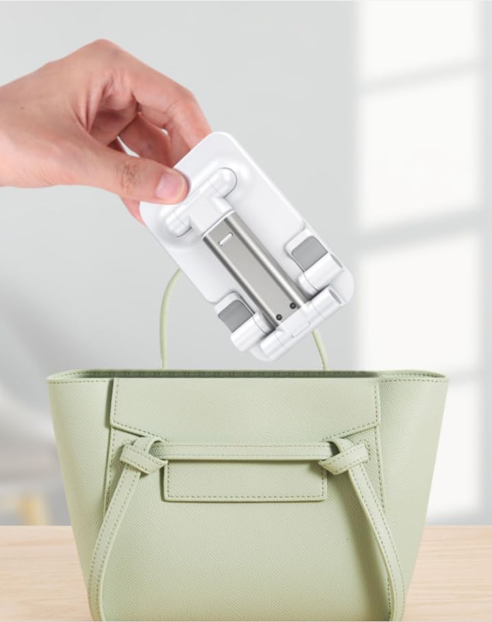 Adjustable Cell Phone Stands for Desk, Aluminum Folding Phone Holder with Stable Base and Charging Port for 4-12.9 Inches Smart Phone, Tablet (White)