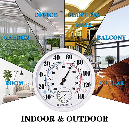 Indoor Outdoor Thermometer Large Waterproof Wall Patio Weather Thermometer No Battery Required Hanging Decor (White)