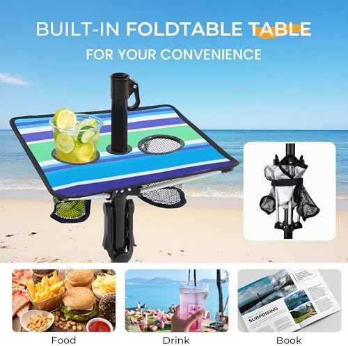 HOMEDEMO 7ft Beach Umbrellas For Sand Heavy Duty Wind, Portable Beach Umbrella UPF 50+ Windproof Outdoor Beach Umbrella with Sand Anchor, Tilt Pole, Carry Bag, Table Tray, Vent and Hook