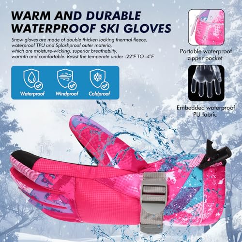 Odtmger Ski Gloves, Winter Gloves,Winter Waterproof Ski Gloves, Warm and Breathable Snow Gloves, Suitable for Outdoor Sports of Boys and Girls in Cold Winter