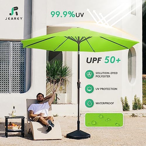 JEAREY 9FT Outdoor Patio Umbrella Outdoor Table Umbrella with Push Button Tilt and Crank, Market Umbrella 8 Sturdy Ribs UV Protection Waterproof for Garden, Deck, Backyard, Pool (Apple Green)