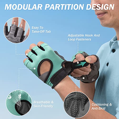 LIFECT Freedom Workout Gloves, Knuckle Weight Lifting Shorty Fingerless Gloves with Curved Open Back, for Powerlifting, Gym, Women and Men (Aqua, X-Small)